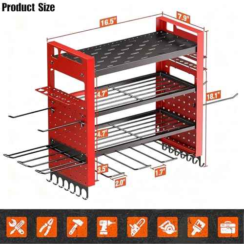 Small Power Tool Wall Mount Tool Organizer ? Garage Storage Rack,Space-Saving Workshop Shelf (Red)