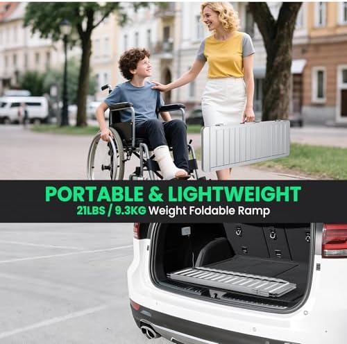 4 Feet Portable Wheelchair Ramp, 600 LBS Capacity Folding Aluminum Threshold Ramp with Anti-Slip Surface, Mobility Access Handicap Ramp for Home Steps, Doorway, Stairs, Doorways, Scooter