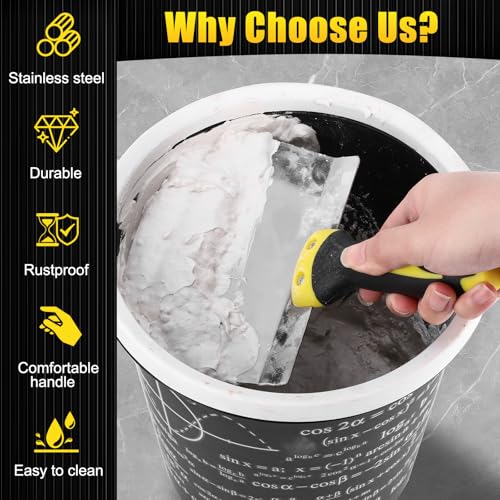 Bucket Scoop - 6.5" Arc-shape Stainless Steel Bucket Scraper and 4" Putty Knife Set - Rustproof Bucket Scoop for Drywall, Plaster - Scraper Hand Tool with Soft-Grip Handle