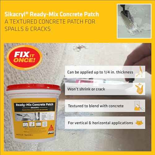 SIKA Sikacryl Ready-Mix Concrete Patch, Gray, Textured, 1 qt (6 Pack) - Durable Repair for Spalls and Cracks in Concrete and Masonry, Easy Cleanup, Acrylic-Based