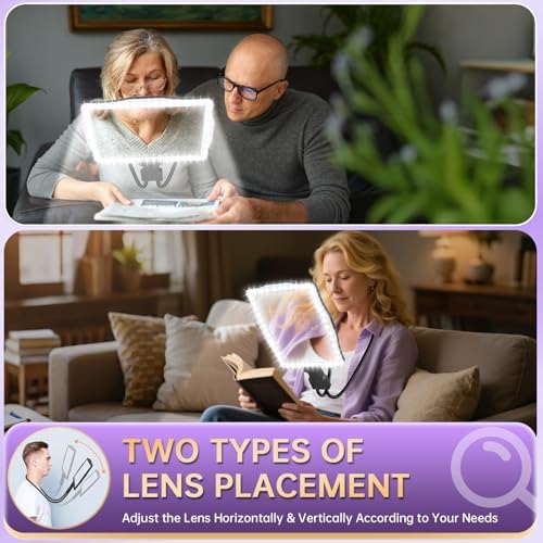 10X Magnifying Glass with Light, Hands Free Large Magnifying Glass for Reading, Full Book Page Magnifiers Flexible Gooseneck Magnifier for Reading Repair Sewing Low Vision