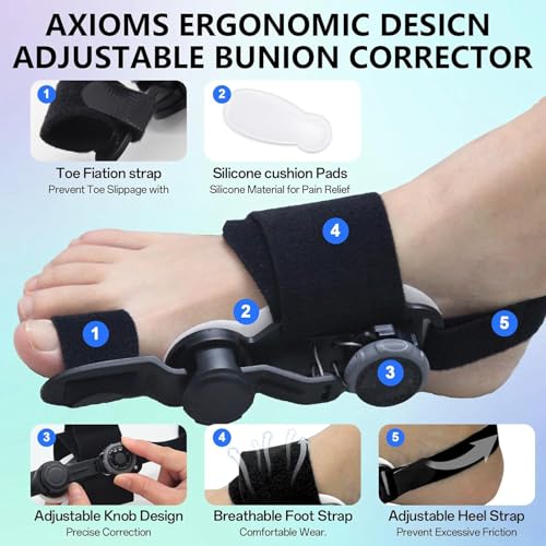 Axioms Bunion Corrector for Women Big Toe,Bunion Relief Straightener,Bunion Splint-Adjustable Knob Bunions Correction,Breathable & Anti-slip Suitable for Left Right Feet, Black 1Pack