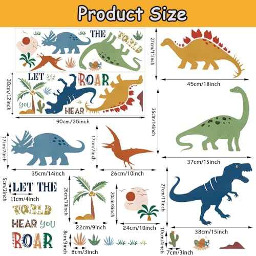 Boho Dinosaur Wall Decals with Palm Trees - Peel and Stick Dinosaur Wall Decor for Boys Room, Kids Bedroom, Playroom