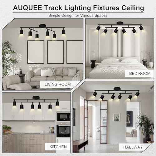 6 Light Track Lighting Fixtures Ceiling, Matte Black Kichen Track Lighting Fixtures with Rotatable Light Heads, Upgrade Light Poles, Modern LED Sopt Lights for Kitchen/Hallway, No GU10 Bulb