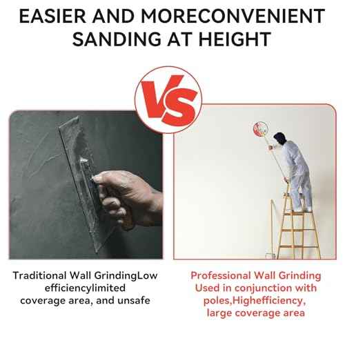 Pole Sander for Drywall, 9 Inch Manual Hand Drywall Sander with Extension Pole, Wall Sanders for Painting, Light Red
