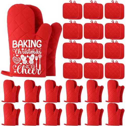 Hoolerry 24 Pcs Blank Sublimation Oven Mitts Set Include Sublimation Pot Holders Bulk DIY Heat Resistance Oven Gloves with Hanging Loops Pads for Christmas Teacher Kitchen Baking Gifts, Red