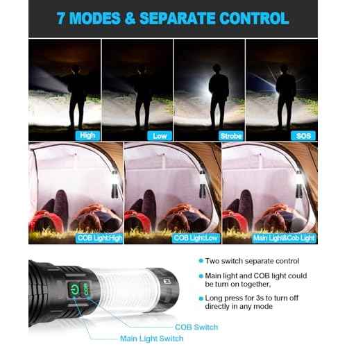 Flashlights High Lumens Rechargeable- Super Bright Tactical LED Flashlight,Powerful USB C Flash Light with 360¡ÆCOB Light, Long Beam 3280Ft,7 Modes,Waterproof Handheld Flashlight for Emergency