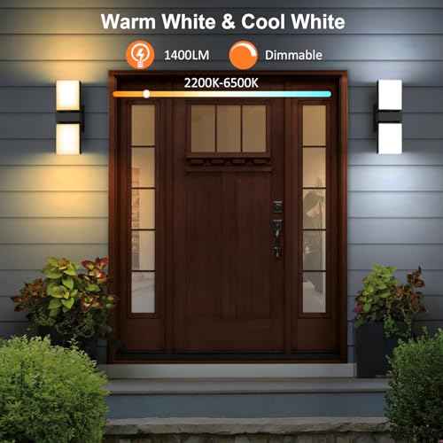 XMCOSY+ Outdoor Wall Light, 1400LM Smart RGBCW Outdoor Wall Sconce Lights, Adjustable Dual-Head LED Porch Light, WiFi APP Control, Alexa Compatible, IP65 Waterproof Outside Lights for House, 1 Pack