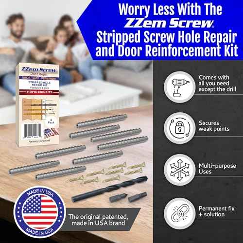 8-PK - #9x3 Steel Screws Permanent Door Hinge Repair Kit ? Easy Stripped Screw Hole Repair ? Reinforce Door Hinges, Strike Plates & Door Jamb Repair ? Quickly Fix Stripped Hinge Screws - Made in USA