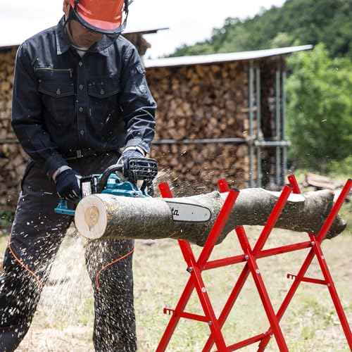 Log saw horse adjustable & folding sawhourse, heavy duty log holder for cutting wood, lightweight and portable steel saw stand easy handle