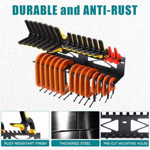 Shimeyao Clamps Rack Organizer Wall Mount Spring C Clamps Holder Tool Storage 16 x 5 x 3.5 Inches for Small Tools Shed Garage Pegboard Workshop Home