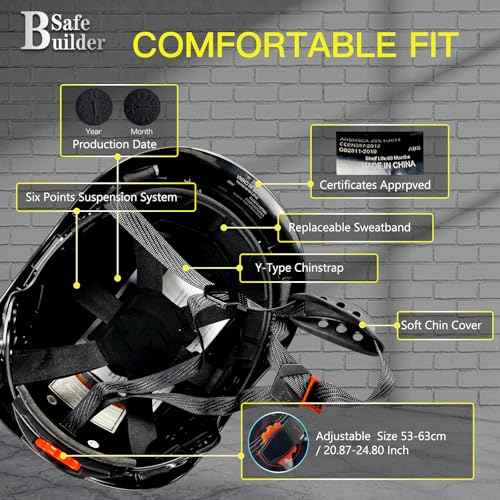 Industrial Safety Helmet with Visor ABS Hard Hat with Visor Adjustable Ventilation Hardhats Construction Head Protection ANSI Z89.1