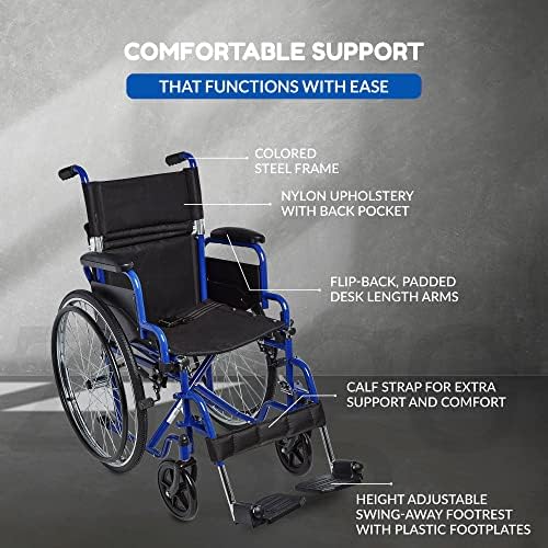 Ziggo 16” Seat Width Pediatric Wheelchair for Kids & Children, Lightweight, Manual Folding Wheelchair w/Safety Belt, Swing-Away Foot Support w/Straps, Desk Length Arm Rests