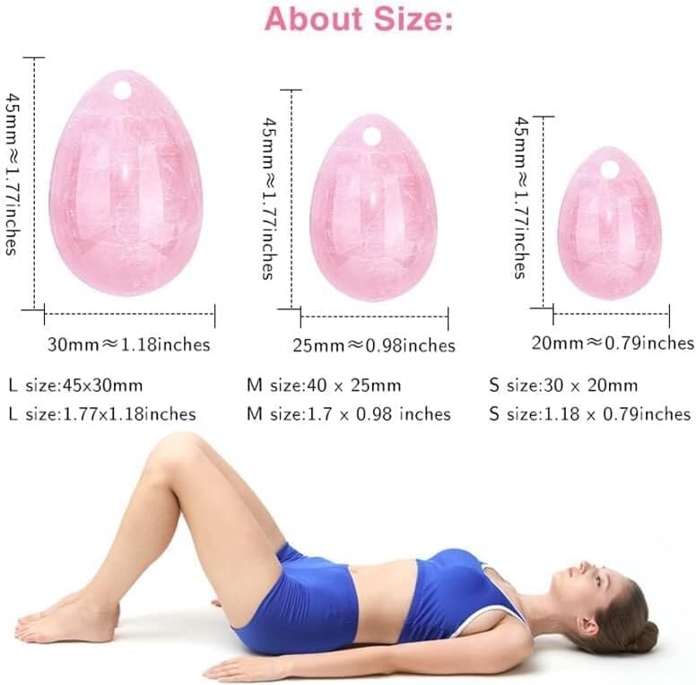 Natural Crystal Quartz 3pcs Set Yo-ni Jade Eggs Massage Stone for Women Body Massage P-C Muscle Training Wellness, Chakra Healing Body Exercise Relax (Rose Quartz)