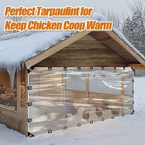 10x13ft Anti-Tear Clear Tarp Waterproof for Patio Winterizing - 2pcs Windproof Poly Tarpaulin, Heavy Duty Transparent Enclosure with Grommets for Covering Chicken Coops Greenhouse Garden Plants