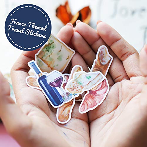 Navy Peony Romantic France Travel Stickers (31 Pack) - Cute, Waterproof, Small | Aesthetic Adventure Decals for Water Bottles, Laptops, Scrapbook