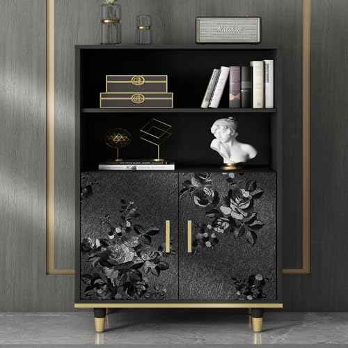 Black Wallpaper Peel and Stick Contact Paper 17.3in x 118.1in Floral Embossed Removable Wallpaper Self-Adhesive Thicken Vinyl Waterproof Flower Textured Bedroom Living Room Wall Paper