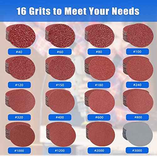 100PCS 2 Inch Sanding Disc Sander Attachment Disc 240-Grit Hook and Loop Sandpaper Alumina Orbital Sander Pads for Polishing, Grinding, Woodworking