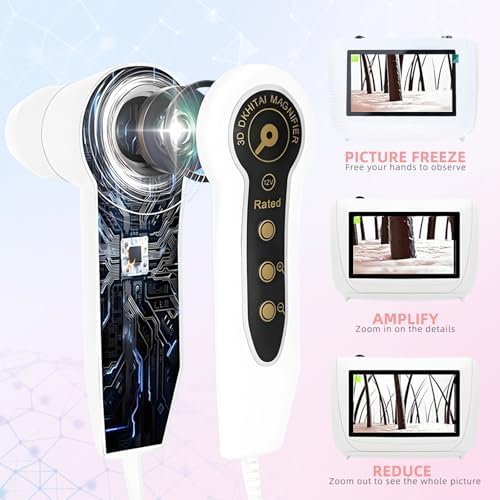 Skin Hair Analyzer, 5 Inch HD Screen Rechargeable Digital Hair Analyser Machine with 50X/200X Lens, Scalp Hair Follicle Oil Magnifying Diagnosis Tester 100‑240V for Home Salon Use (US Plug)