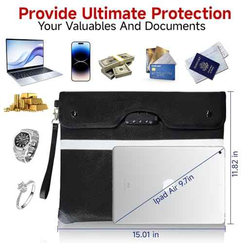 Upgraded 6500¡ÆF Fireproof Document Bag with Lock | Waterproof 9-Layer Heat Insulated Material | Dual-Liner Card Slot Money Bag with Zipper/Reflective Strip for Passport£¬Important Paper£¬Cash(15 x 12In)