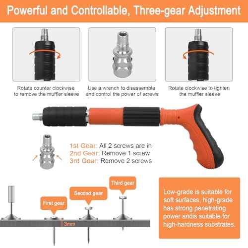 Concrete Nail Gun Kit with 220 pcs Nails, 3 Speed Adjustable Manual Steel Nails Gun Tool, Mini Portable Nail Wall Shooting Machine Fastening Tool for Wall Anchor, Concrete Walls, Fenc, Woodworking