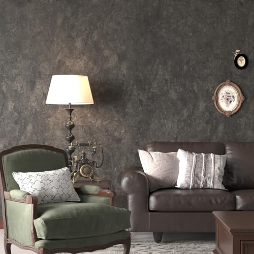 16"¡¿118" Thick Dark Tan Grey Concrete Wallpaper Peel and Stick Glossy Charcoal Gray Concrete Contact Paper Vinyl Adhesive Waterproof Brown Taupe Cement Stickers for Countertops Kitchen Walls
