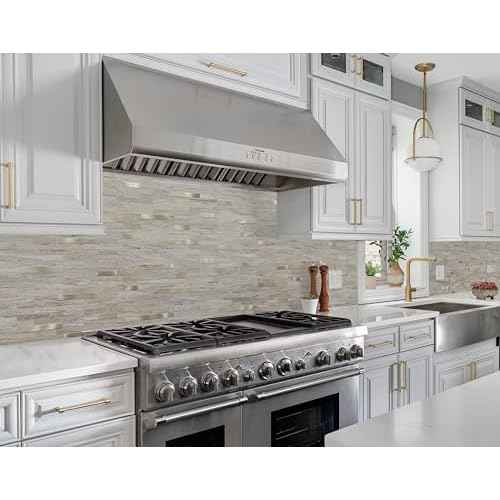 2 Sheets Kitchen Peel and Stick Backsplash Tiles, Beige with Metal Gold Look Stick on Backsplash for Kitchen, RV, Fireplace