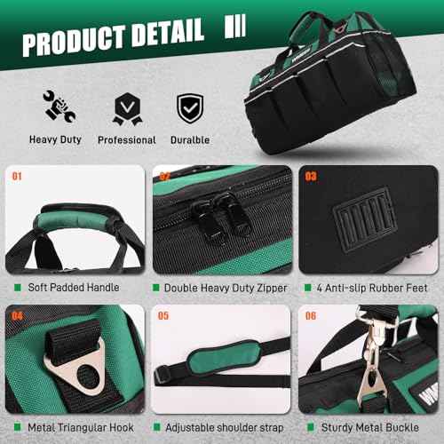Heavy Duty Tool Bag 17.13 In, 24-Pocket Portable Tool Bag Organizer, Wide Opening & Large Capacity Tool Bags for Men, Applicable to Electrician,HVAC technicians,Christmas Gifts Men(By ?WMEEII)