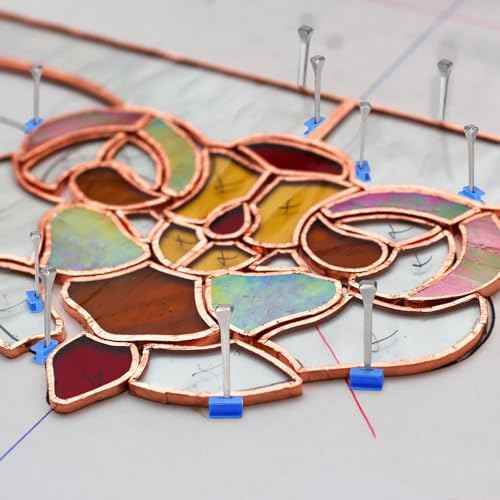 Zonon 150 Pcs Stained Glass Making Tool Set 100 Horseshoe Nails and 50 Glass Stop Blocks for Making Stained Panels