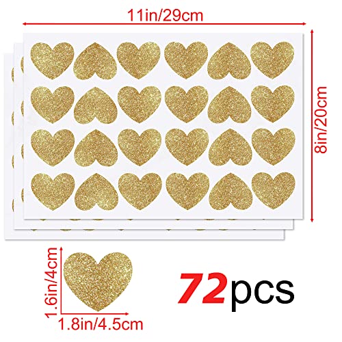 72 Pcs Love Heart Wall Decals Removable DIY Gold Glitter Love Heart Wall Decals Vinyl Sparkle Hearts Wall Stickers Peel and Stick Art Decor Murals for Girls Kids Bedroom Nursery Playroom