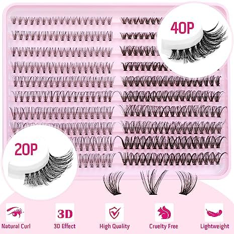 Geeneiya 20D+40D Lash Extension Kit Wispy Lash Clusters Kt Natural Cluster Eyelash Extensions with Waterproof Lash Bond and Seal