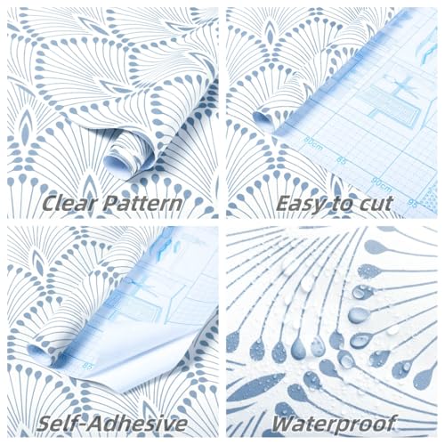 LiKiLiKi Modern Geometric Peel and Stick Wallpaper Blue Wall Paper 16.1"x78.7" Boho Contact Paper Removable Decorative Wallpaper for Bedroom Bathroom Kitchen Cabinets Self Adhesive Decor Vinyl