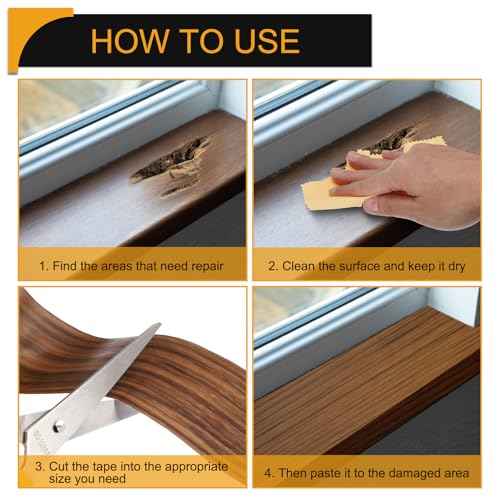 HARFINGTON Wood Grain Repair Tape 4 Inch x 33ft Self Adhesive Repair Patch Tape Simulated Wooden Floor Tapes with Plastic Scraper for Tables Doors Windows Furniture, Brown Wood