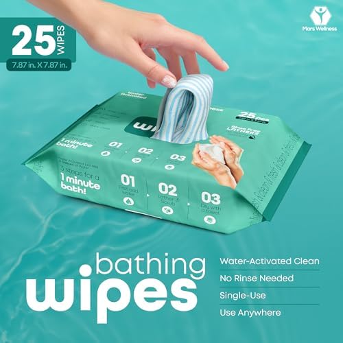 No Rinse Washing/Bathing Wipes - Just Add Water - Shower Cleansing Sponge/Wipes - Original Latherz - Soap Infused Dry Shower - Bulk Case of 20 Bags (500 Total) - By Latherz