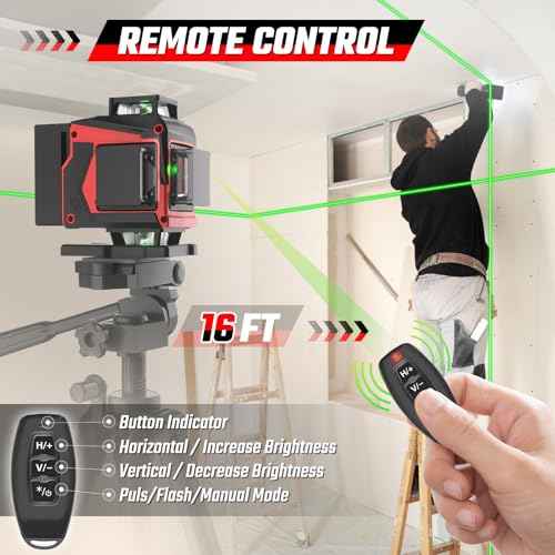 Laser Level with Tripod, 4x360¡Æ Green Line Laser Tool with Self-Leveling & Manuel Models, Remote/Touch Control, Rechargeable Battery for Picture Hanging, Tile, Home Renovation (Bag Included)