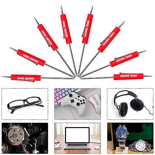 MUGE Racing Pocket Screwdriver Double End and Slotted Set Mechanical Magnetic Slotted Head with Clip, Mini Pocket Screwdrivers for Mechanics, Electricians (5Pcs, RED)