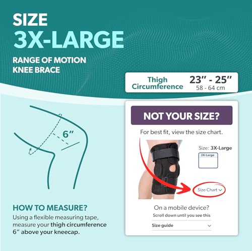 BraceAbility Torn Meniscus ROM Knee Brace - Plus Size Hinged Post Surgery Support with Flexion Extension Control for Hyperextension Locking, Ligament PCL or ACL Tears, Osteoarthritis Relief (3XL)