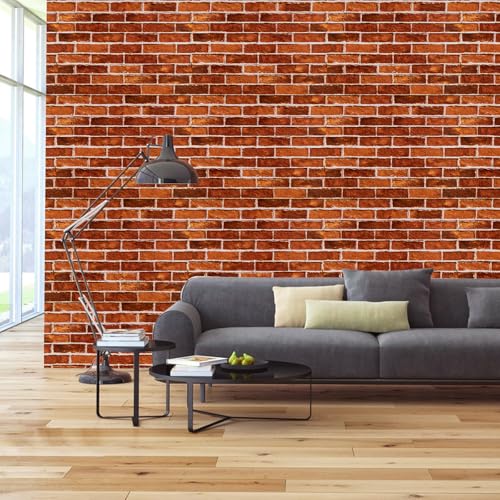 LXCREAT Red Brick Wallpaper Peel and Stick 17.71"¡¿ 118" Removable Self-Adhesive Faux Brick Textured Contact Paper for Christmas Party Home Furniture Decoration