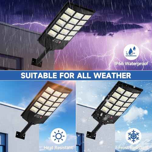 Solar Lights Outdoor Waterproof, 6500K Dusk to Dawn Solar Street Light Motion Sensor with Remote Control, LED Security Light for Outside Garden Yard Parking Lot, Oudoor Flood Lights, 2PACK