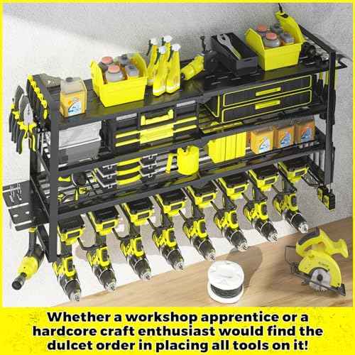KAFAHOM Power Tool Organizer-8 Drill Holder Wall Mount£¬Tool Organizer and Storage rack for Garage Organization£¬ Heavy Duty Metal Tool Shelf with Air tool/Screwdriver/Hammer/Plier Holder
