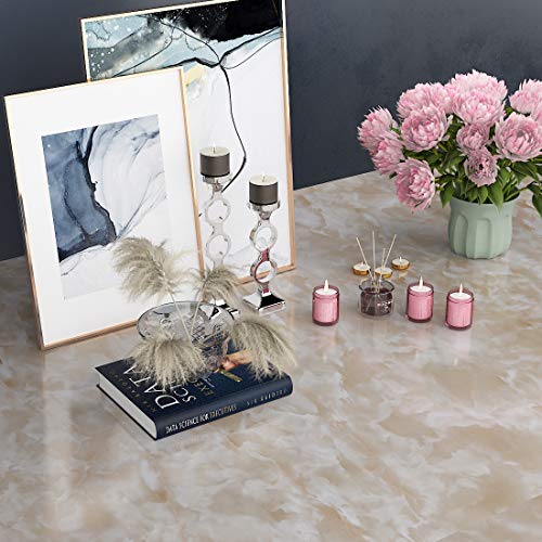 Livelynine Marble Countertop Contact Paper Waterproof Peel and Stick Countertops Beige Marble Wallpaper Self Adhesive Kitchen Counter Top Vinyl Wrap Desk Cover Cabinet Renter Friendly 15.8x78.8