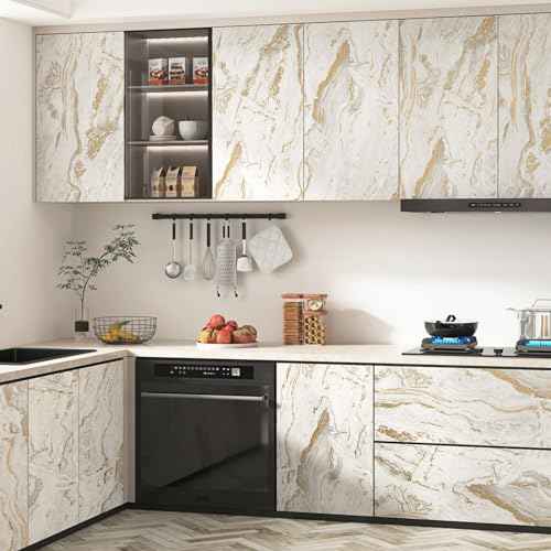 Wallercity Matte Beige/Gold Marble Contact Paper for Countertops Vinyl Waterproof Peel and Stick Wallpaper for Cabinet Backsplashes Self Adhesive Countertop Wall Paper 15.8''x78.7'' Granite Wrap Cover