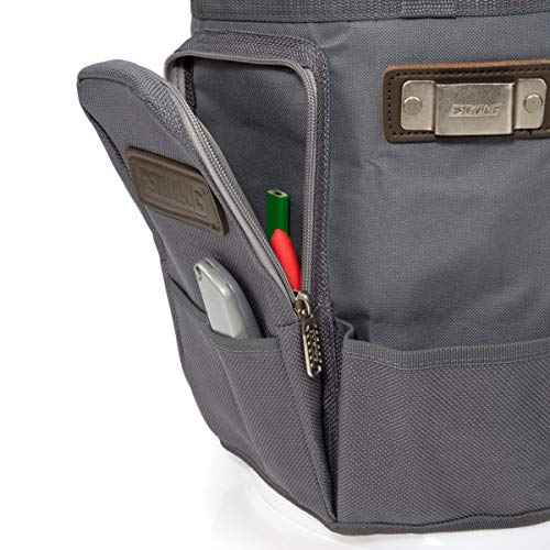Estwing 28-Compartment 5-gallon Bucket Tool Organizer/Tool Bag, Durable Polyester, Heavy-Duty Steel Hangers, Zippered Pocket, 16 Open-top Pockets, 11 Tool Loops, Buckle Security Strap