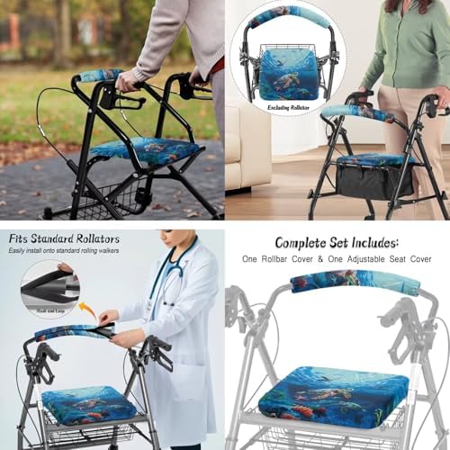 LedBack Walker Accessories Bag Sea Turtles Walker Seat Covers Rollator Walker Seat and Backrest Covers Underseat Pouch Tote for Rolling Walkers