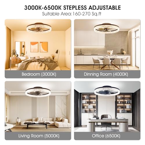 Ceiling Fans with Lights, 20'' Ceiling Fans with Lights and Remote, Low Profile Ceiling Fan with Light, 3 CCT & Dimmable, 6 Fan Speed, Remote&App Control Ceiling Fan for Bedroom, Living Room, Kitchen