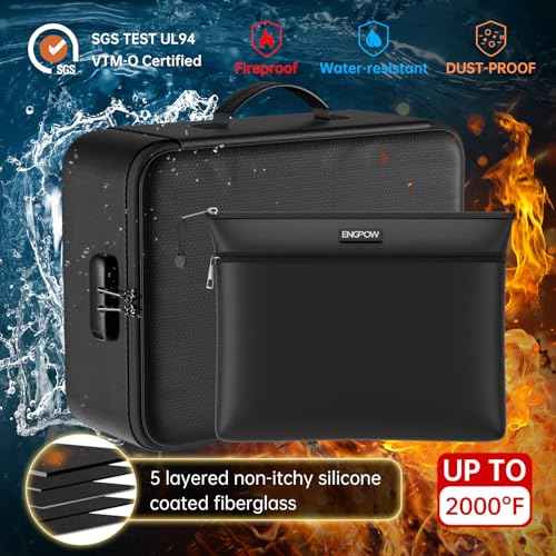 ENGPOW Fireproof Document Bag with Lock,File Organizer Set with Zipper Money Case,5 Layers Protection Fireproof Safe Storage for Important Documents,Passport,Laptop,14.2"*10.6"*4",Soft Case