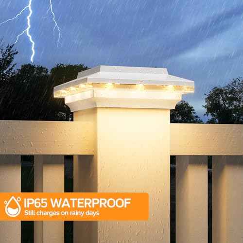 4x4 Solar Post Cap Lights Upgraded, Brighter and Extended Beam to Light Post Fence Deck with Warm/White Lights, Waterproof Outdoor Posts Solar Lights for Patio Porch Vinyl/Wooden Posts 8 Pack