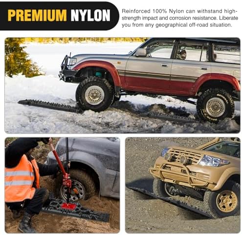 Nilight Recovery Off-Road Traction Boards with Jack Lift Base Emergency Tire Ladder Mats for 4WD 4X4 Mud Sand Snow with 2PCS Mounting kit Carry Bag 2 leashes (Black)