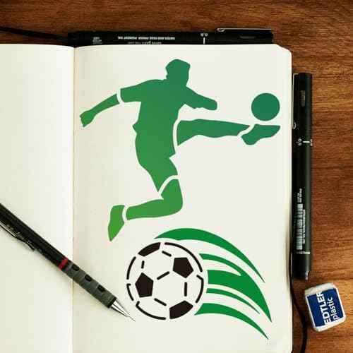 2Pcs Play Football Stencils for Painting, Reusable Plastic Soccer Player Stencil Drawing Templates, Sport DIY Craft Paint Templates for Wall Home Decor Wood Burning Canvas Card Journal Paper