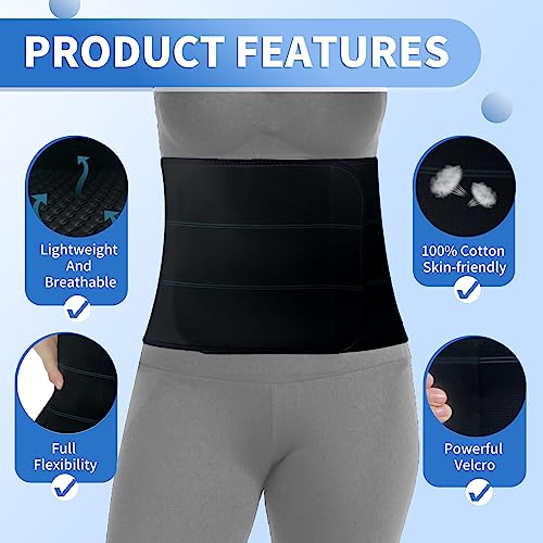 Abdominal Binder Post Surgery - Elastic Belly Band Compression Stomach Wrap Tummy Tuck Belt - Skin Friendly, Breathable, Soft - (45" - 60") 3 Panel - 9" BLACK